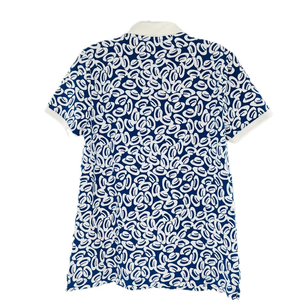 Lands' End Fedora Print Blue & White Pique Knit Polo Shirt Size Small (6-8) - Picture 14 of 17